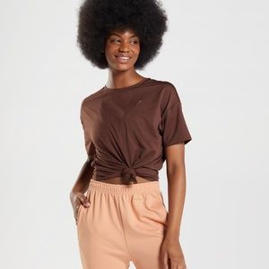GYMSHARK x WHITNEY SIMMONS OVERSIZED GYM TEE - REKINDLE BROWN - SIZE SMALL